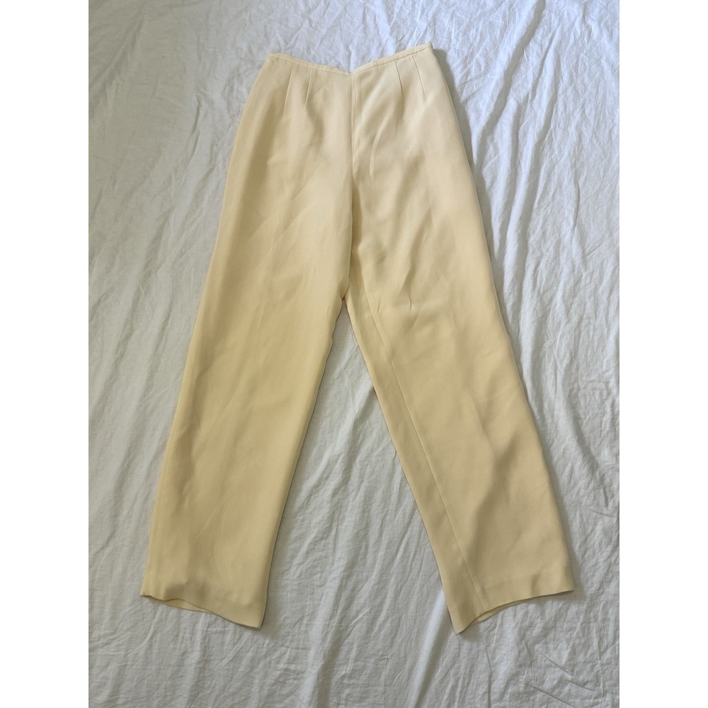 Vintage Talbots 100% Pure Silk Wide Leg Trousers Size 8 Butter Cream Lined Y2K